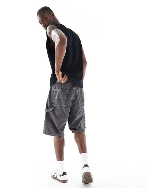 Jack & Jones baggy fit denim carpenter shorts in black wash