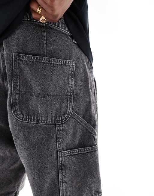 Jack & Jones baggy fit denim carpenter shorts in black wash, 4 of 5
