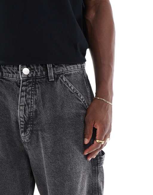Jack & Jones baggy fit denim carpenter shorts in black wash