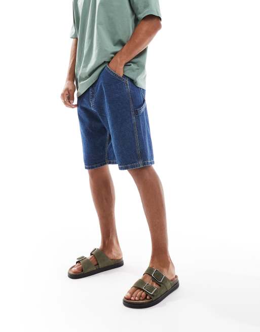 Jack & Jones baggy fit denim carpenter shorts in mid blue wash, 3 of 5