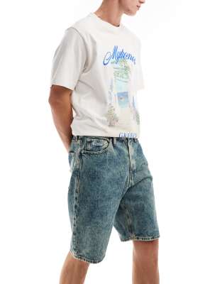 Jack & Jones Baggy Fit Denim Shorts In Blue Acid Wash