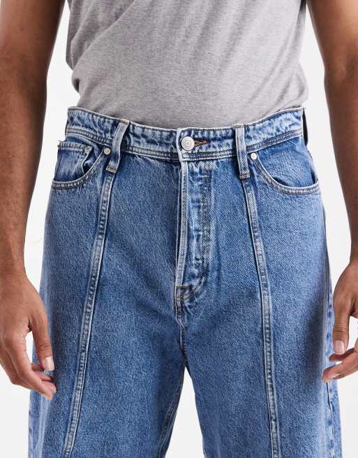 Jack & Jones baggy fit jeans with seam detail in mid blue, 5 of 5