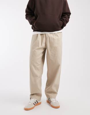 Jack & Jones Barrel Fit Drawstring Chinos In Neutral