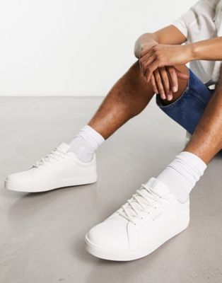 Jack & Jones clean faux leather trainer in white  - ASOS Price Checker
