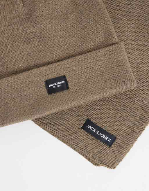 Jack & Jones beanie and scarf gift set in brown, 2 of 3
