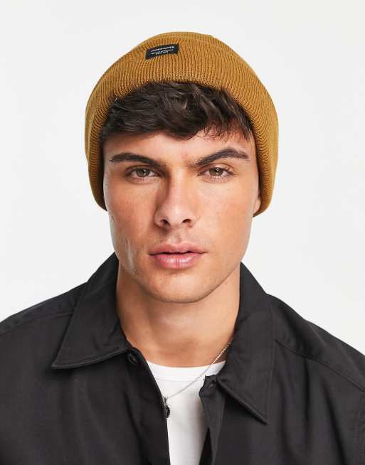Jack & Jones beanie with badge logo in brown