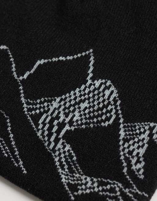 Jack & Jones beanie with mountain print in black, 2 of 3