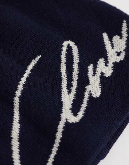 Jack & Jones beanie with script logo in navy, 2 of 3