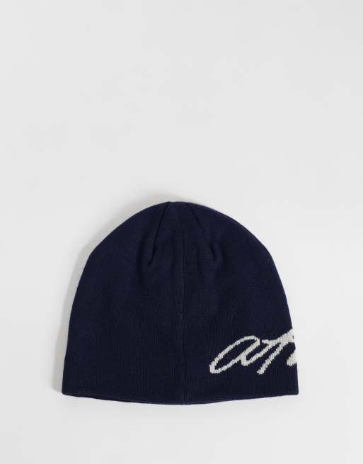 Jack & Jones beanie with script logo in navy, 3 of 3