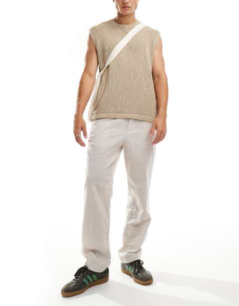 Jack & Jones – Beige, avsmalnande chinos i linnemix med ledig passform - view 1