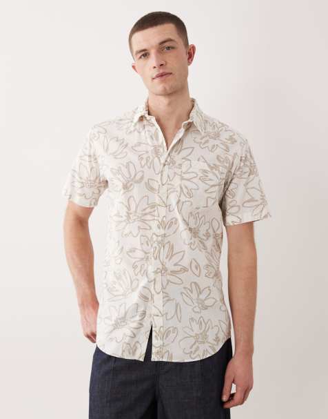 Jack & Jones – Beige, blommig, smal skjorta med korta ärmar - view 1