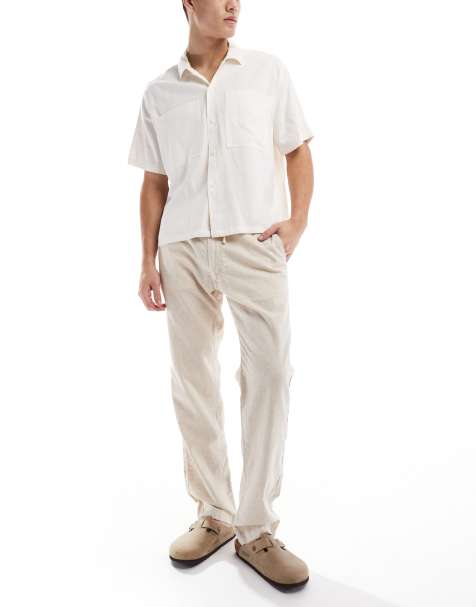 Jack & Jones – Beige byxor i linnemix med avslappnad passform - view 1