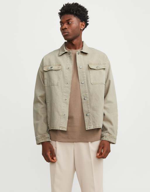 Jack & Jones - Beige denimjakke i firkantet pasform