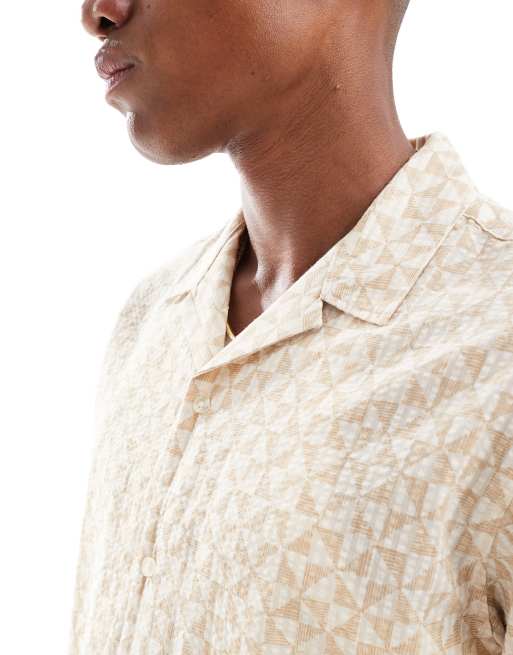 Jack & Jones – Beige, geometriskt mönstrad skjorta i oversize med platt krage, del av set, 3 av 4