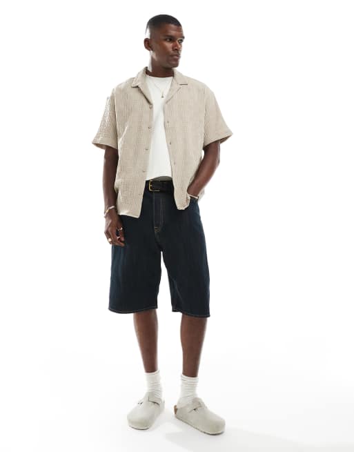 Jack & Jones – Beige, kortärmad skjorta med textur och platt krage, 3 av 4