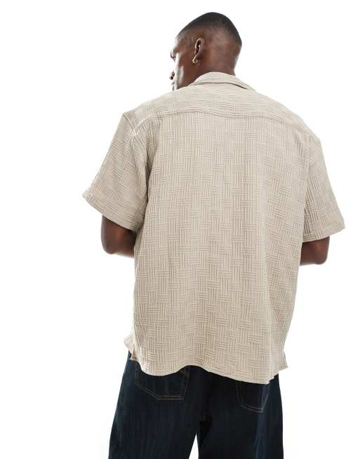 Jack & Jones – Beige, kortärmad skjorta med textur och platt krage, 4 av 4