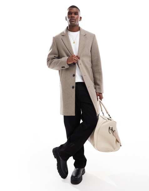 Jack & Jones – Beige, lång ytterrock i yllemix - view 1