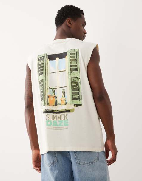 Jack & Jones – Beige linne i oversize med Summer Daze-tryck baktill - view 1