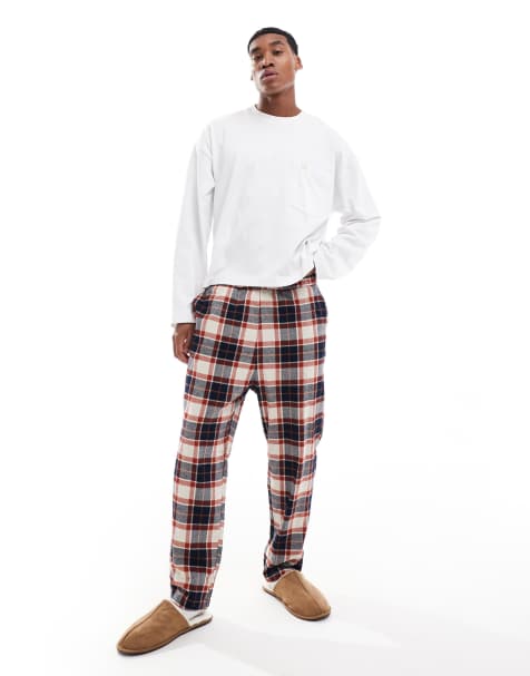 Jack & Jones – Beige och rostfärgad pyjamasunderdel med rutigt mönster och borstad yta - view 1