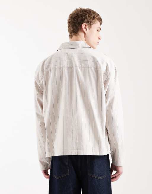 Jack & Jones – Beige- och svartrandig skjorta i boxy fit med långa ärmar, 3 av 5