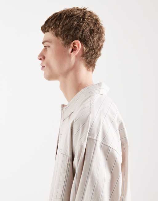 Jack & Jones – Beige- och svartrandig skjorta i boxy fit med långa ärmar, 4 av 5