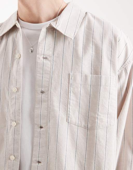 Jack & Jones – Beige- och svartrandig skjorta i boxy fit med långa ärmar, 5 av 5