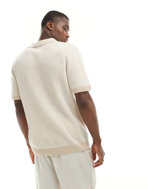 Jack & Jones - Beige og strikket polotrøje med slids i halsen, 2 af 4