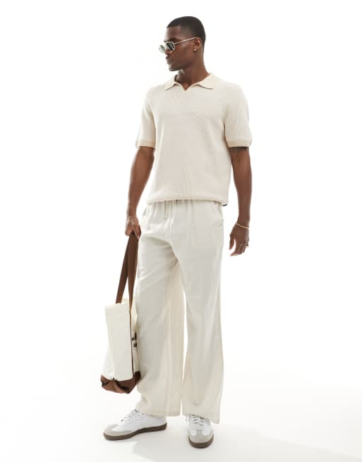 Jack & Jones - Beige og strikket polotrøje med slids i halsen, 3 af 4
