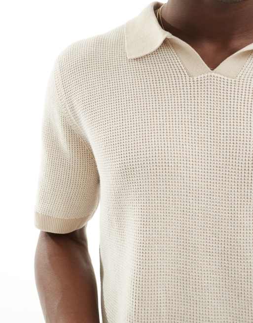 Jack & Jones - Beige og strikket polotrøje med slids i halsen, 4 af 4