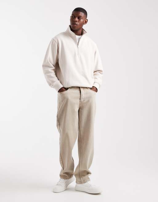 Jack & Jones - Beige oversized sweatshirt med 1/4-lynlås, 2 af 5