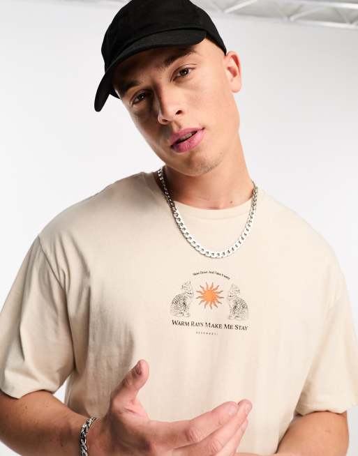 Jack & Jones - Beige oversized T-shirt med katteprint på ryggen, 4 af 4