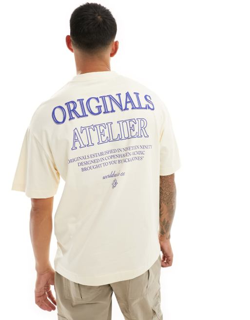 Jack & Jones - Beige oversized T-shirt med logoprint på ryggen, 3 af 4