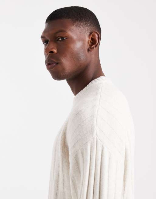 Jack & Jones - Beige oversized trøje i tyk ribstrik, 4 af 5