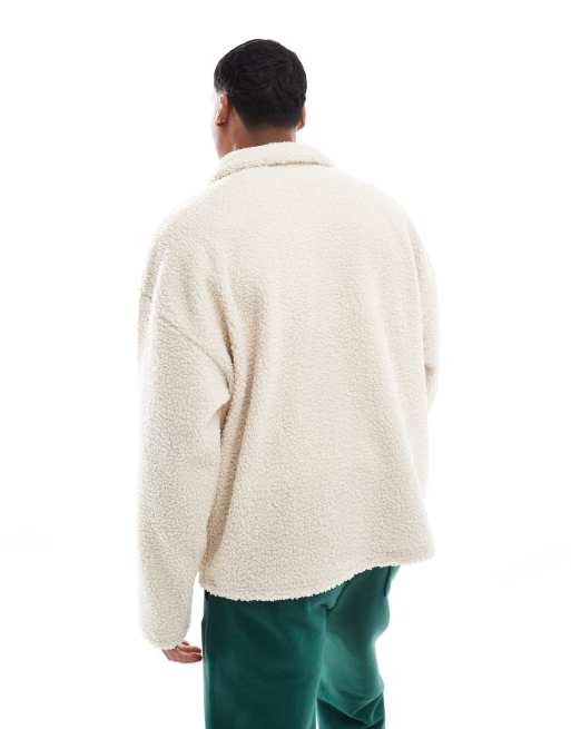 Jack & Jones - Beige polotrøje i imiteret lammeskind med hak i halsen, 2 af 4