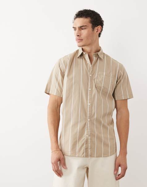 Jack & Jones – Beige, randig, smal skjorta med korta ärmar - view 1