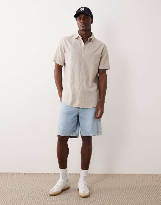Jack & Jones – Beige skjorta i linnemix med korta ärmar, 2 av 5