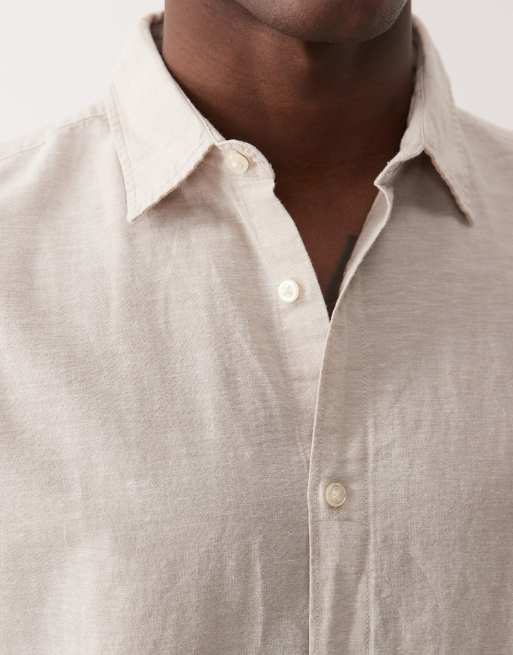 Jack & Jones – Beige skjorta i linnemix med korta ärmar, 4 av 5