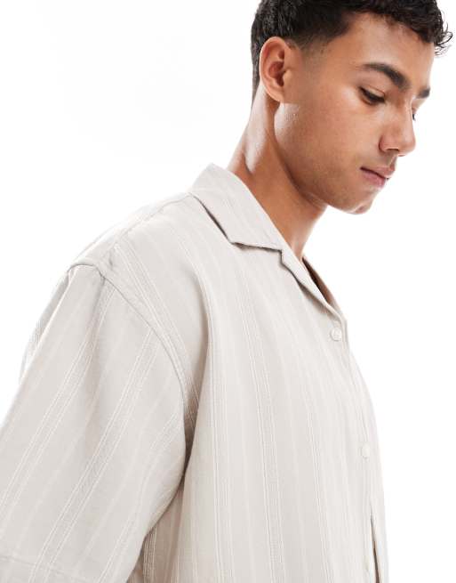 Jack & Jones - Beige skjorte i hørblandingsmateriale med broderi, 3 af 4