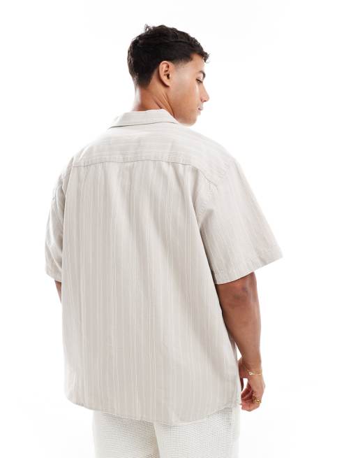 Jack & Jones - Beige skjorte i hørblandingsmateriale med broderi, 4 af 4