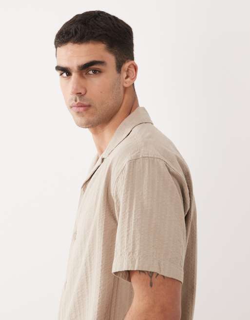 Jack & Jones - Beige skjorte med korte ærmer og tekstur - Del af sæt, 3 af 5