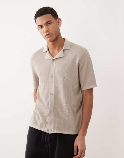 Jack & Jones - Beige strikket skjorte med reverskrave og gennemgående knapper - view 1