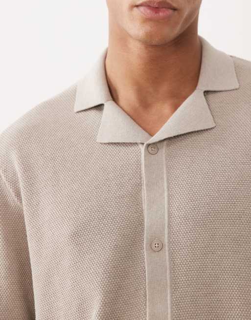 Jack & Jones - Beige strikket skjorte med reverskrave og gennemgående knapper, 5 af 5