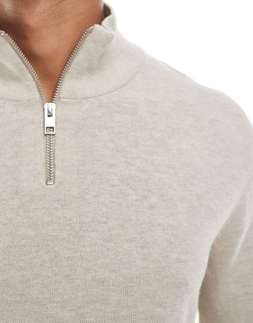 Jack & Jones - Beige strikket trøje med kvart lynlås, 2 af 5