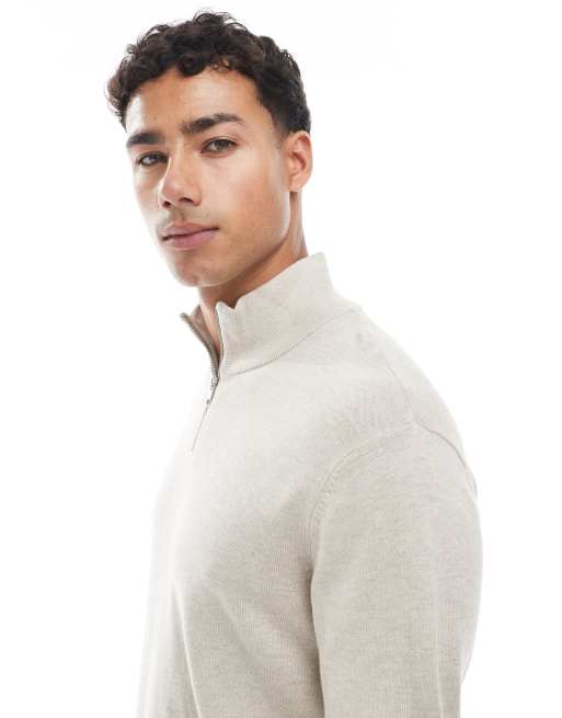 Jack & Jones - Beige strikket trøje med kvart lynlås, 5 af 5