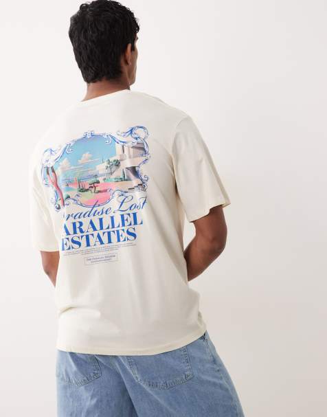 Jack & Jones – Beige t-shirt i oversize med Paradise-tryck - view 1