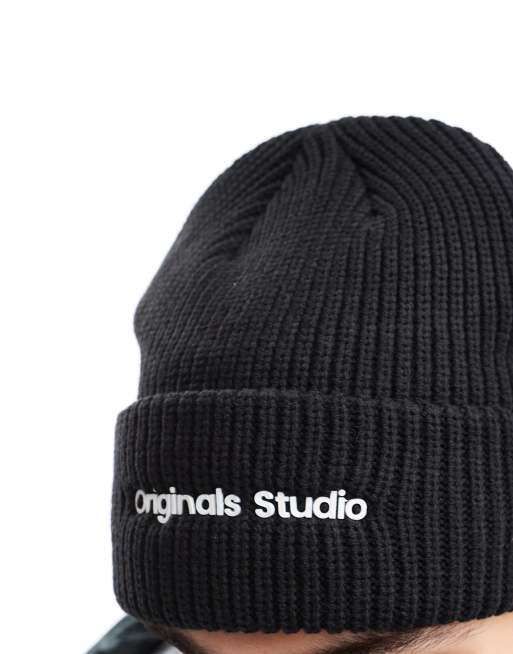 Jack & Jones - Berretto in maglia spessa nero con logo originals, 4 di 4