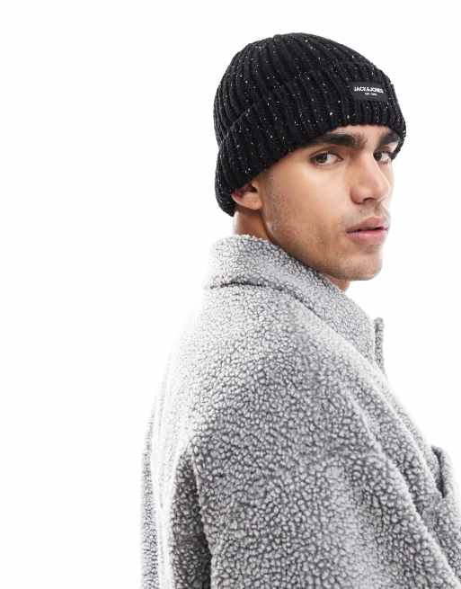 Jack & Jones - Berretto in maglia spessa nero puntinato