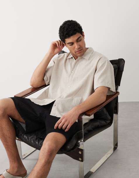 Jack & Jones – Beżowa koszula oversize z krótkimi rękawami z mieszanki lnu - view 1