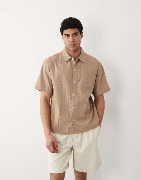 Jack & Jones – Beżowa koszula z krótkimi rękawami w haftowany wzór - view 1