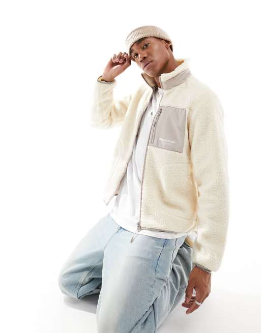 Jack & Jones – Beżowa kurtka ze sztucznego kożuszka z kieszenią
